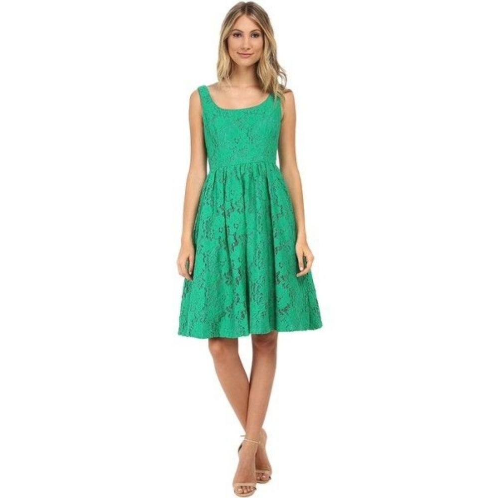 Donna Morgan kelly green lace fit & flare tulle midi dress 6 NWT